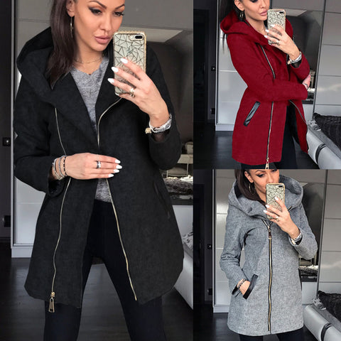 Womens Solid Color Jacket Long Irregular Coat
