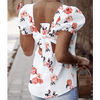 Loose Printed Open Back Puff Sleeve Chiffon Shirt