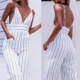 Women Fashion Sexy Sling Striped Jumpsuit