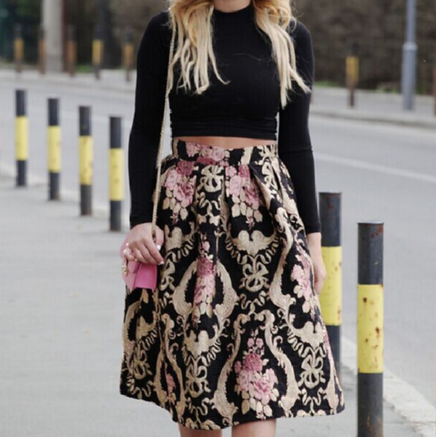 Solid Color Women Black Casual Skirt