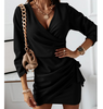 Temperament And Casual Solid Color V-Neck Long-Sleeved Fashion Dress