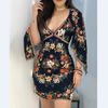 Sexy Printed Deep V-Neck Long Sleeve Dress