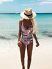 New Stylish Women Retro Irregular Print Bandage Backless One Piece Bikini Swimwear Bathing