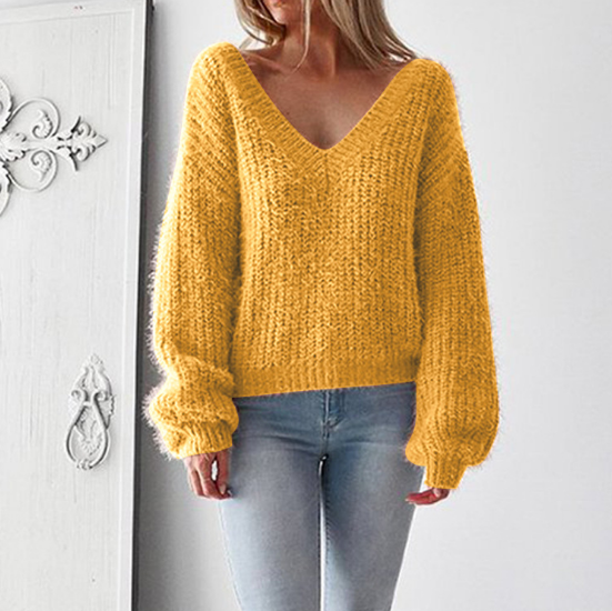 Women'S V-Neck Backless Loose Sweater
