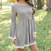 Solid Color Long Sleeve Round Neck Dress