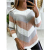 Round Neck Knitted Color-Blocking Irregular Long-Sleeved Sweater