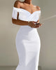 Off-Shoulder White V-Neck Skinny Dress