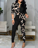 Sexy Print Long Sleeve Two-piece Set