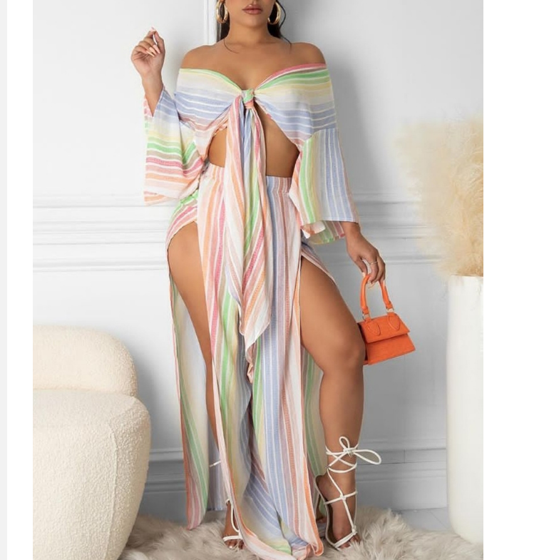 One-Shoulder Sexy Striped Print Suit