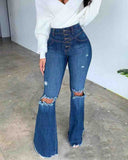 Ripped Button Flared Jeans