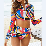 Sexy Print Bikini Split Long Sleeve Swimsuit Set