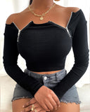 Fashion Zipper Design Slim Knit T-Shirt Tops