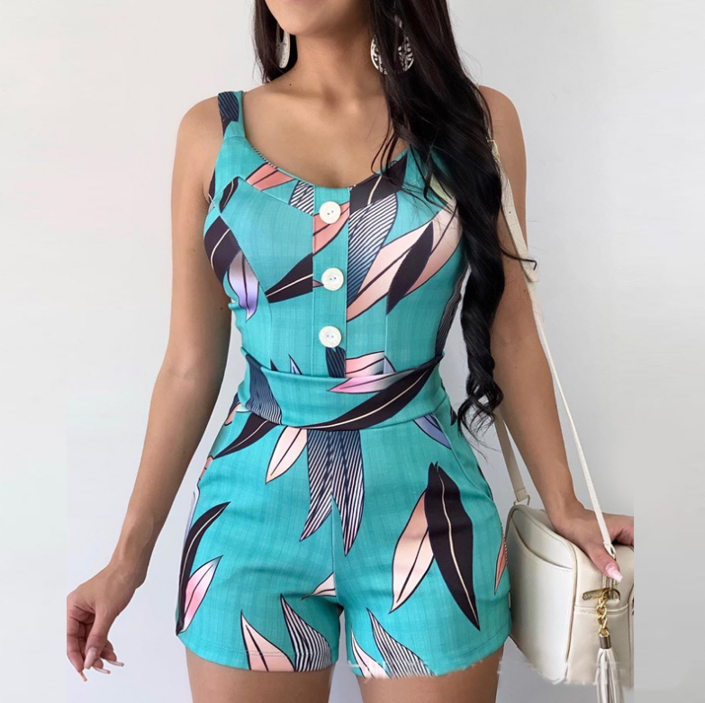 Casual Sling Sleeveless Blue Printed Jumpsuit