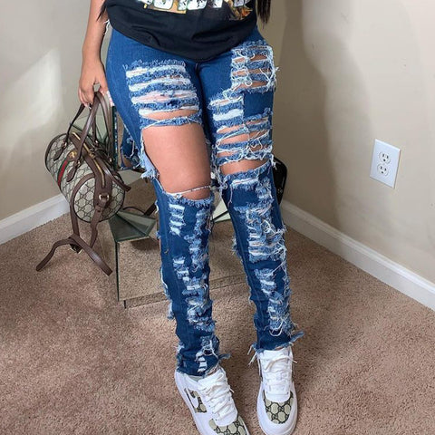 Sexy Hole Exposed Knee Jeans