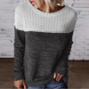 Long Sleeve Knit Splicing Round Neck Loose Sweater