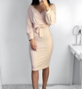 Solid Color Women'S Off-Shoulder Long Sleeve Dress