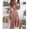 Women's Pink Long Sleeve Flounced Dress