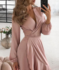 Women's Pink Long Sleeve Flounced Dress