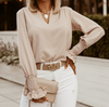 Solid Color V-Neck Women'S Long-Sleeved Shirt
