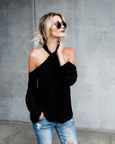 Women'S Solid Color Strapless Hanging Neck Long-Sleeved T-Shirt