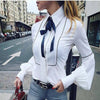 Women Bowknot Long-Sleeved White Shirt