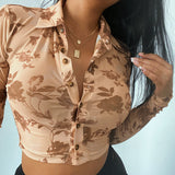 Women'S Printed Sexy Long-Sleeved Shirt Top