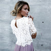 Women'S Solid Color Round Neck Lace T-Shirt