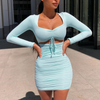 Sexy V-Neck Bag Hip Long Sleeves High Waist Dress