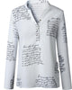 Fashion Printed Letter V-Neck Button Long Sleeve Shirt Top