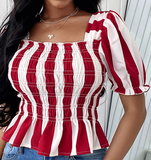 Sexy Short Sleeve Red Striped Shirt