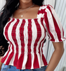 Sexy Short Sleeve Red Striped Shirt