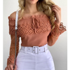 Pink One Shoulder Long Sleeve Lace Top