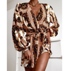 Design V-Neck Printed Long Sleeve Dress