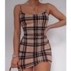 Sexy Sling Check Printed High Waist Dress