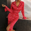 Women's Printed Buttoned Slim Long Sleeve Dress