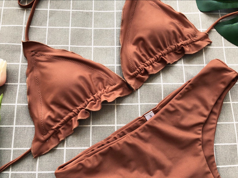 Fashion Sexy Solid Color Flounced Bikini Swimwear