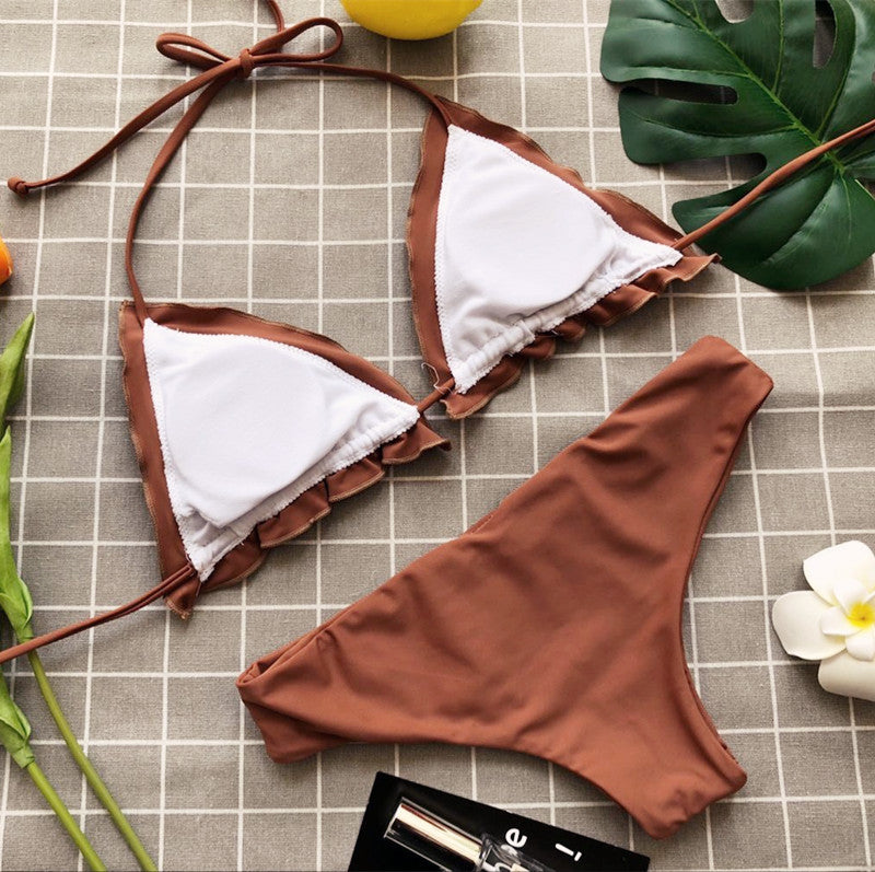 Fashion Sexy Solid Color Flounced Bikini Swimwear