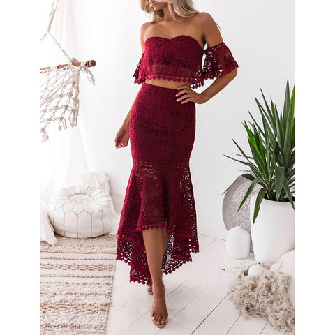 Women'S Printed Lace Patchwork Two Piece Set