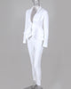 Solid Color White Flounced Long Sleeve Two-Piece Set