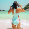 Floral Hollow One Piece Swimsuit Swimwear Lace Up High Neck Bathing Suit Monokini Push Up Padded Beachwear halter