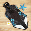 Floral Hollow One Piece Swimsuit Swimwear Lace Up High Neck Bathing Suit Monokini Push Up Padded Beachwear halter