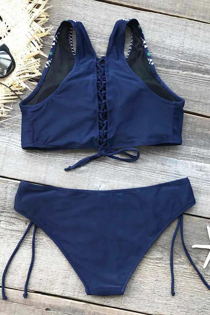 Sexy High Neck Bikini Swimwear Women Swimsuit Brazilian Bikini Set Green Print Halter Top Beach wear Bathing Suits