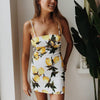 Lemon Floral Sleeveless Sexy Bodycon Dress