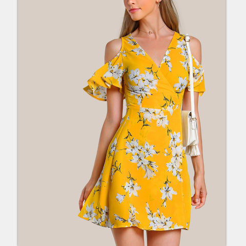 Solid Color Short-Sleeved Package Hip Dress