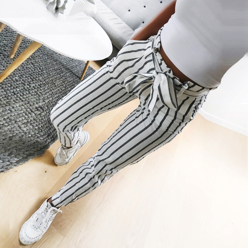 Fashion Bow Striped Pants