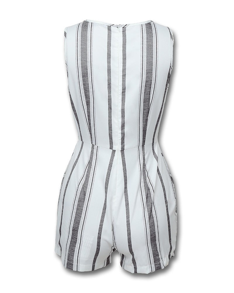 Women's Sleeveless Striped Slim Fit Slit Jumpsuit