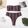 Sexy Women Multicolor Vertical Stripes Strapless High Waist Two Piece Bikini Swimsuit Bathing