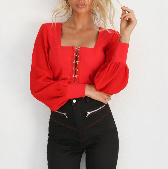 Solid Color Backless Sexy Long-Sleeved Top