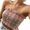 Women Plaid Vest Wrapped Chest T-Shirt