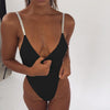 Solid Color Low-Cut Backless Sequins Bikini Swimsuit